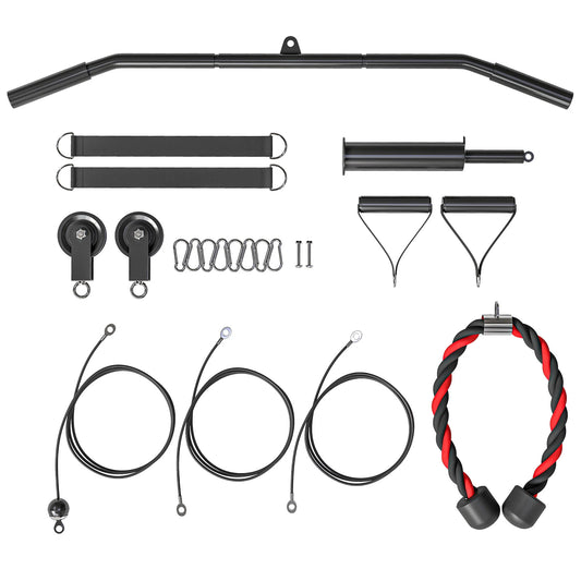 SEVORLEY All-in-One Home Gym Cable Pulley System – 220 lbs Capacity, Dual Silent Pulleys, Includes Lat Pulldown Bar & Handles, Compatible with 1" & 2" Weight Plates, Portable Full-Body Workout Kit