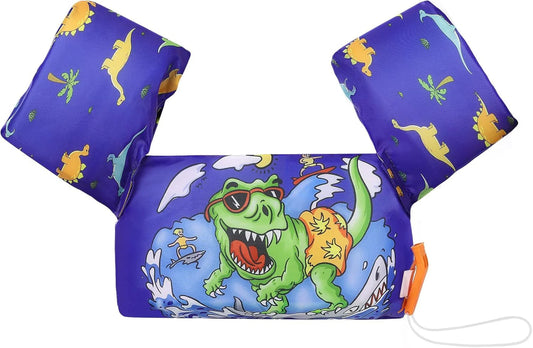 Doba Swim Arm Band for Kids 20-50lbs, Toddler Swim Vest Cute Cartoon Swimming Wings Pool Floats Sleeve Children Water Sports Learning Swim Training Equipment, Blue & Surfing Dinosaur Nylon