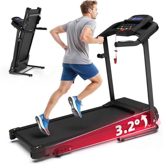 SEVORLEY FYC Compact Folding Treadmill – 2.5HP Brushless Motor, 3-Level Incline, 7.5 MPH Speed, Shock-Absorbing Running Belt, 400 lbs Capacity, Space-Saving Design for Home Gym & Apartment