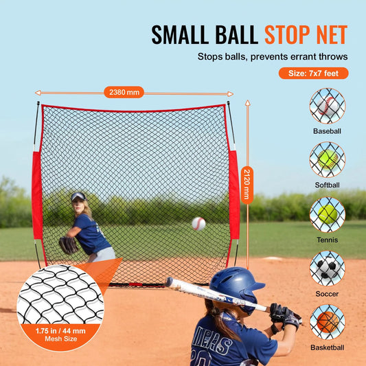 Doba Barricade Backstop Net, 7x7 ft Ball Sports Barrier Netting, Portable Practice Equipment with Carry Bag, Protection Screen for Baseball Softball Lacrosse Soccer Hockey Training, for Backyard