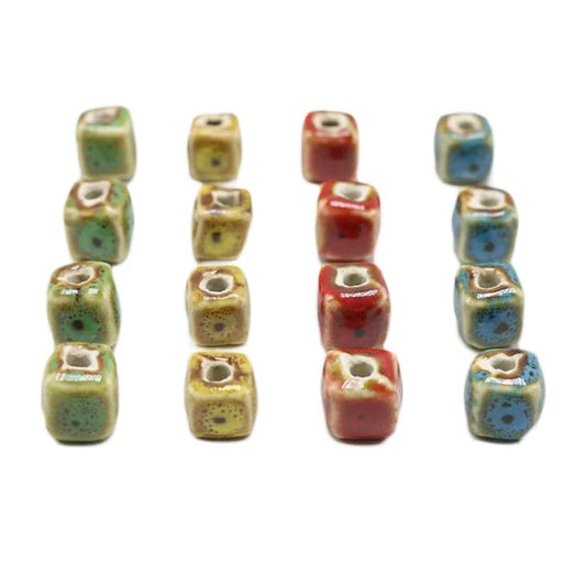 Doba 100Pcs Assorted Color Ceramic Fancy Glaze Loose Beads Cube Beads for DIY Jewelry Making Default