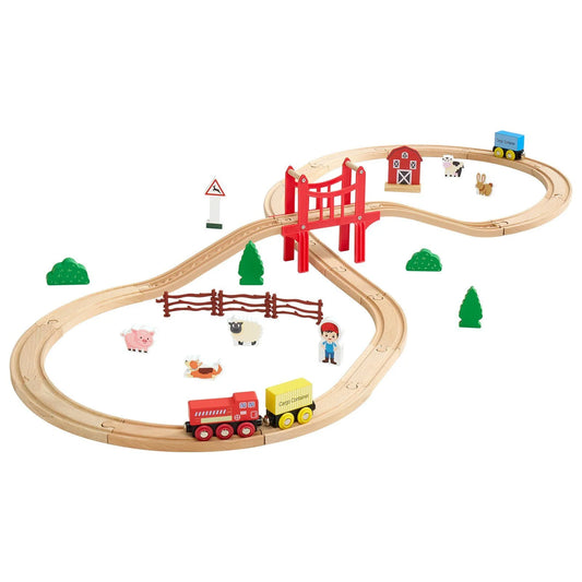 Doba Wooden Train Set, 39PCS, Wood Train Track with Magnetic Trains and Railway Accessories, Compatible with Major Brands, Small Town, Christmas Birthday Toy for Kids Toddlers Ages 3-8 Boys and Girls Default