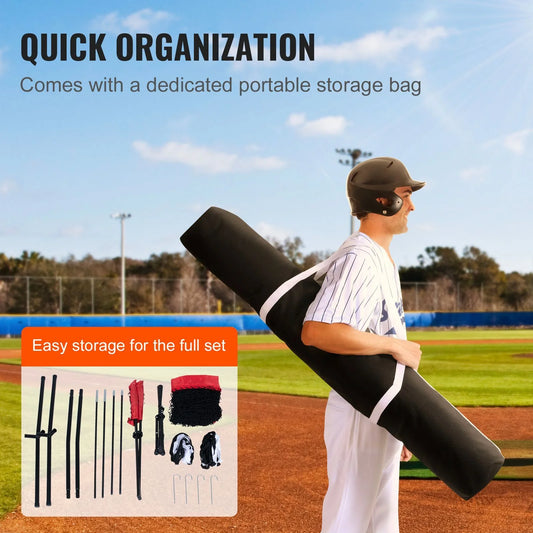 Doba 7x7 ft Baseball Softball Practice Net, Portable Baseball Training Net for Hitting Catching Pitching, Backstop Equipment with Bow Frame, Carry Bag, Strike Zone, 12 Balls, Tee, and Ball Collector