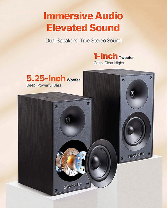 Doba Passive Bookshelf Speaker, 300W, Book Shelf Stereo Speakers with 5.25-Inch Woofer and 1-Inch Tweeter, Detachable Grille, 65Hz-20KHz Frequency Response, Wooden Enclosure (1 Pair)
