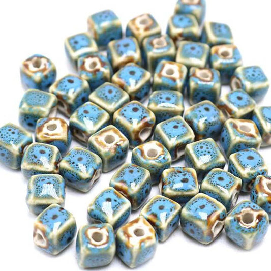 Doba 100Pcs Assorted Color Ceramic Fancy Glaze Loose Beads Cube Beads for DIY Jewelry Making