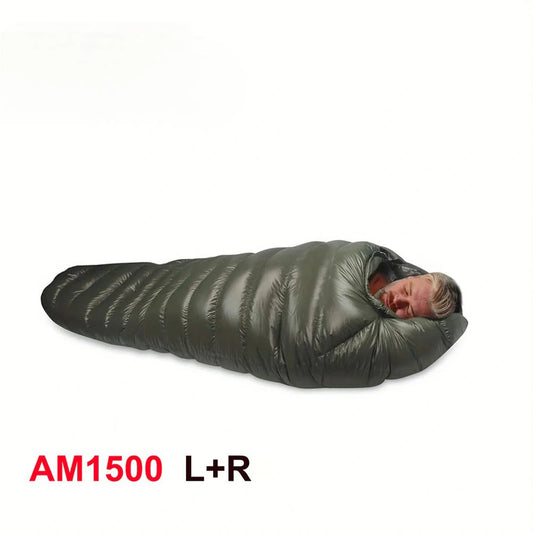 SEVORLEY Lightweight Mummy Sleeping Bag – 1500g Grey Down Fill, 20D Nylon Shell, 0-19℉ Temperature Rating, Zip Together for Double Bag, Portable with Storage Bag for Outdoor Camping