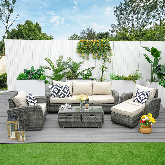 Doba Direct Wicker 5-Piece Outdoor Rattan Furniture Patio Conversation Set with Cushion Gray Wicker