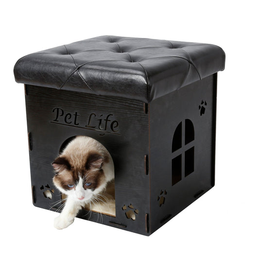 Doba Pet Life Foldaway Collapsible Designer Cat House Furniture Bench Black