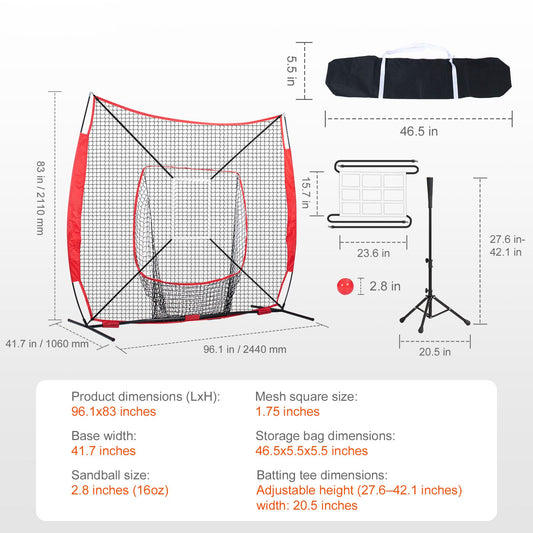 Doba 7x7 ft Baseball Softball Practice Net, Portable Baseball Training Net for Hitting Batting Catching Pitching, Backstop Baseball Equipment with Bow Frame, Carry Bag, Strike Zone, Ball, Batting Tee