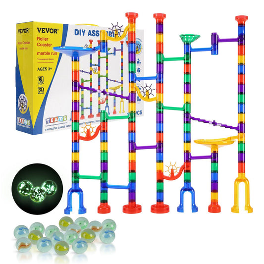 Doba Marble Run Set, 145 Piece Marble Maze Building Block Brain Game, with 5 Glow in the Dark Marbles + 40 Glass Marbles, Educational Learning Race Track STEM Toys, for Kids, Boys, Girls Ages 3 +