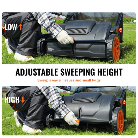 Doba Push Lawn Sweeper, 21inch Leaf & Grass Collector, Strong Plastic Wheels & Heavy Duty Thickened Steel Durable to Use with Large Capacity 3.5 cu. ft. Mesh Collection Hopper Bag, 2 Spinning Brushes Default
