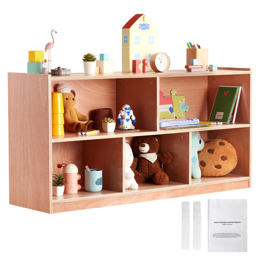 Doba Cubby Mobile Tray Storage Cabinet, 5-Compartment Cubby Storage Shelf, Cubby Storage Cabinet 2-shelf, Classroom Cubbies, Classroom Furniture for Home, Daycare and Preschool, Natural 131 x 42 x 16