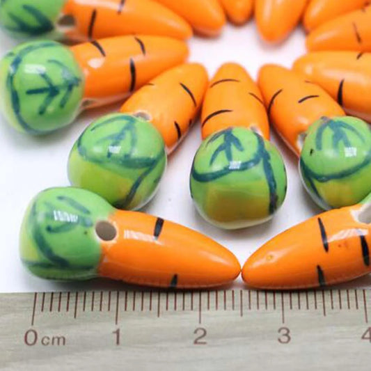 Doba 15Pcs Hand-painted Ceramic Orange Carrot Loose Beads Pendant Beads DIY Necklace Bracelet Making