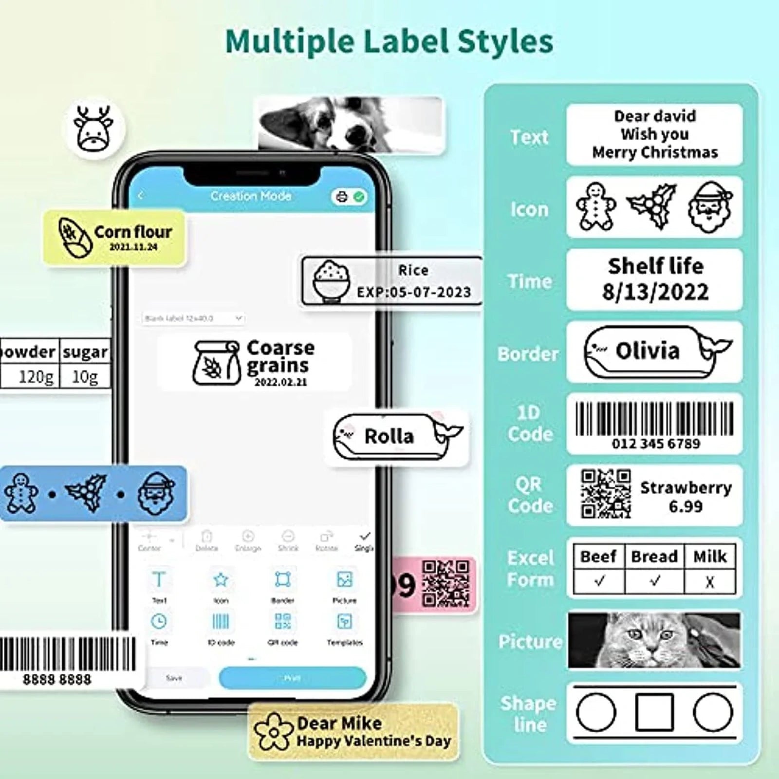 Doba D30 Label Maker Machine with Tape; Portable Bluetooth Label Printer; Small Smart Phone Handheld Sticker Mini Labeler Multiple Templates Font Icon Easy to Use Inkless Rechargeable F Office Home