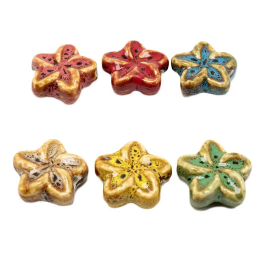 Doba 24Pcs Assorted Color Flower Ceramic Fancy Glaze Loose Beads Pentas Lanceolata Beads for DIY Jewelry Making Default