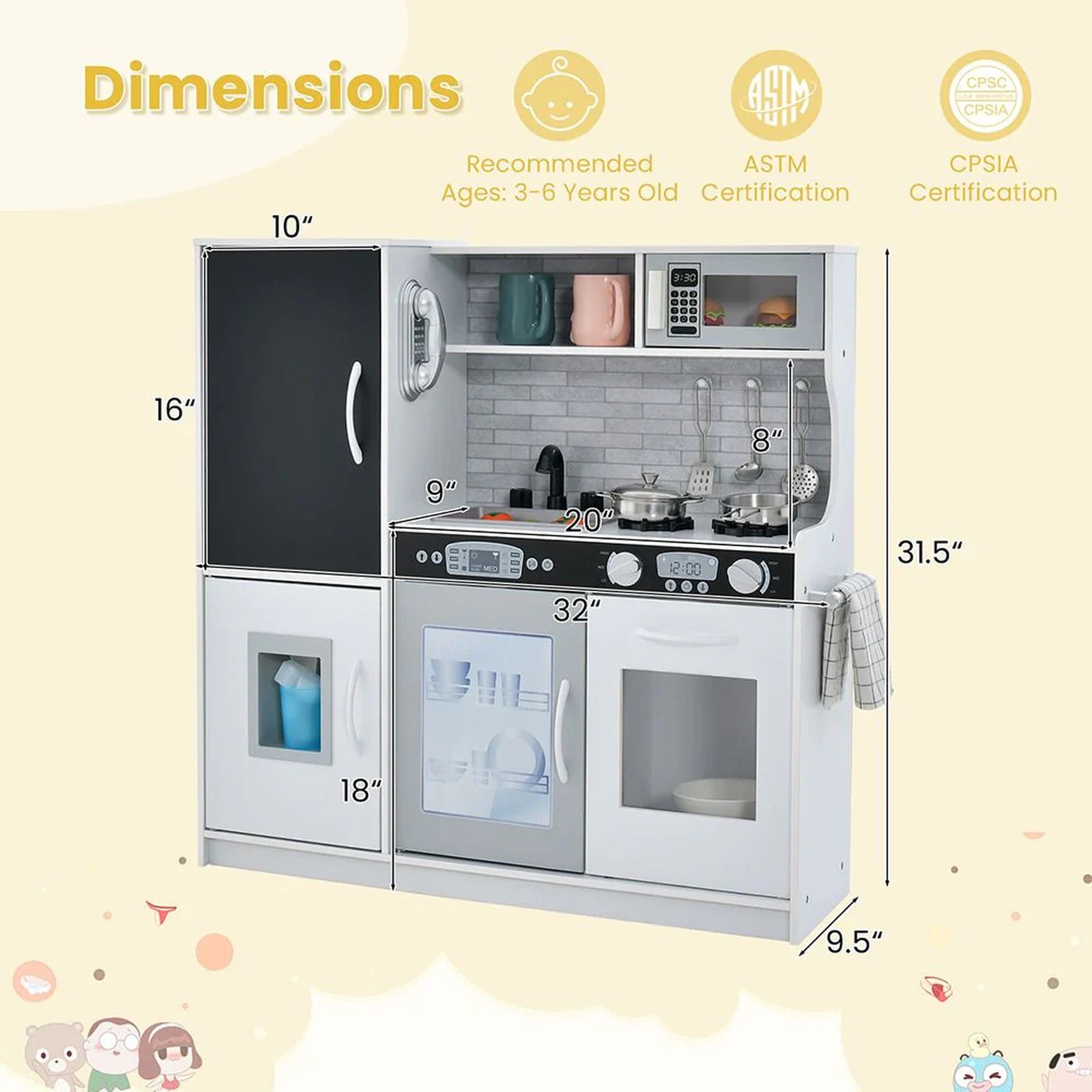 Doba Toddler Pretend Play Kitchen for Boys and Girls 3-6 Years Old