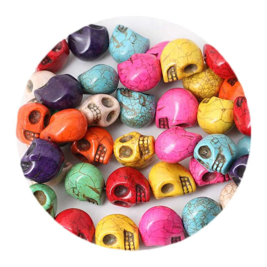 Doba 40Pcs Assorted Color Stone Skull Head Skeleton Loose Beads for DIY Jewelry Making Default