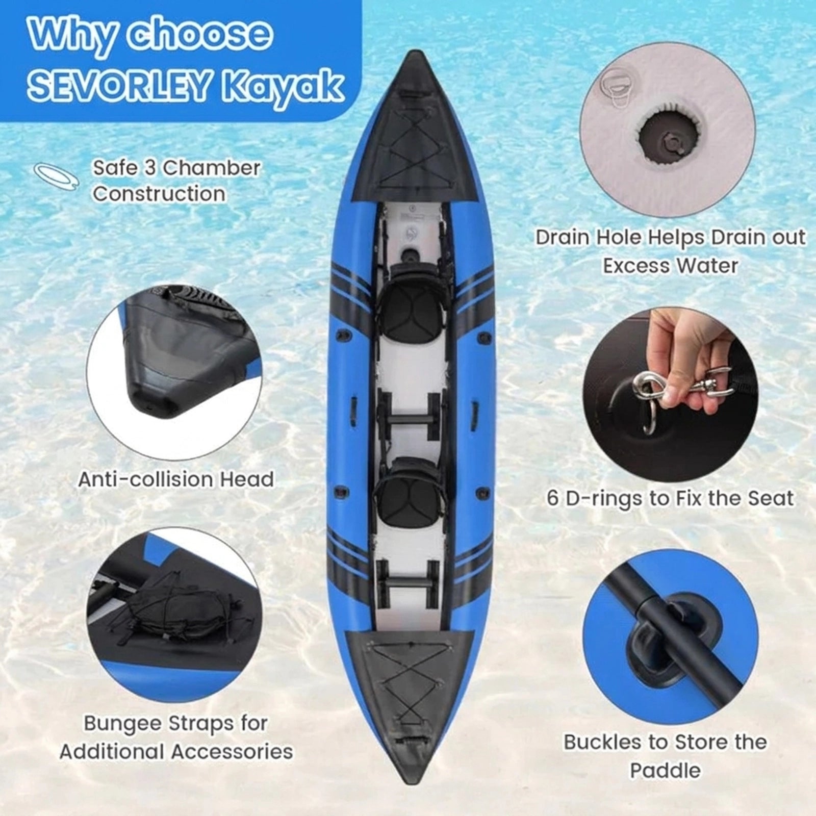 Doba Inflatable 2-person Kayak Set with Aluminium Oars and Repair Kit