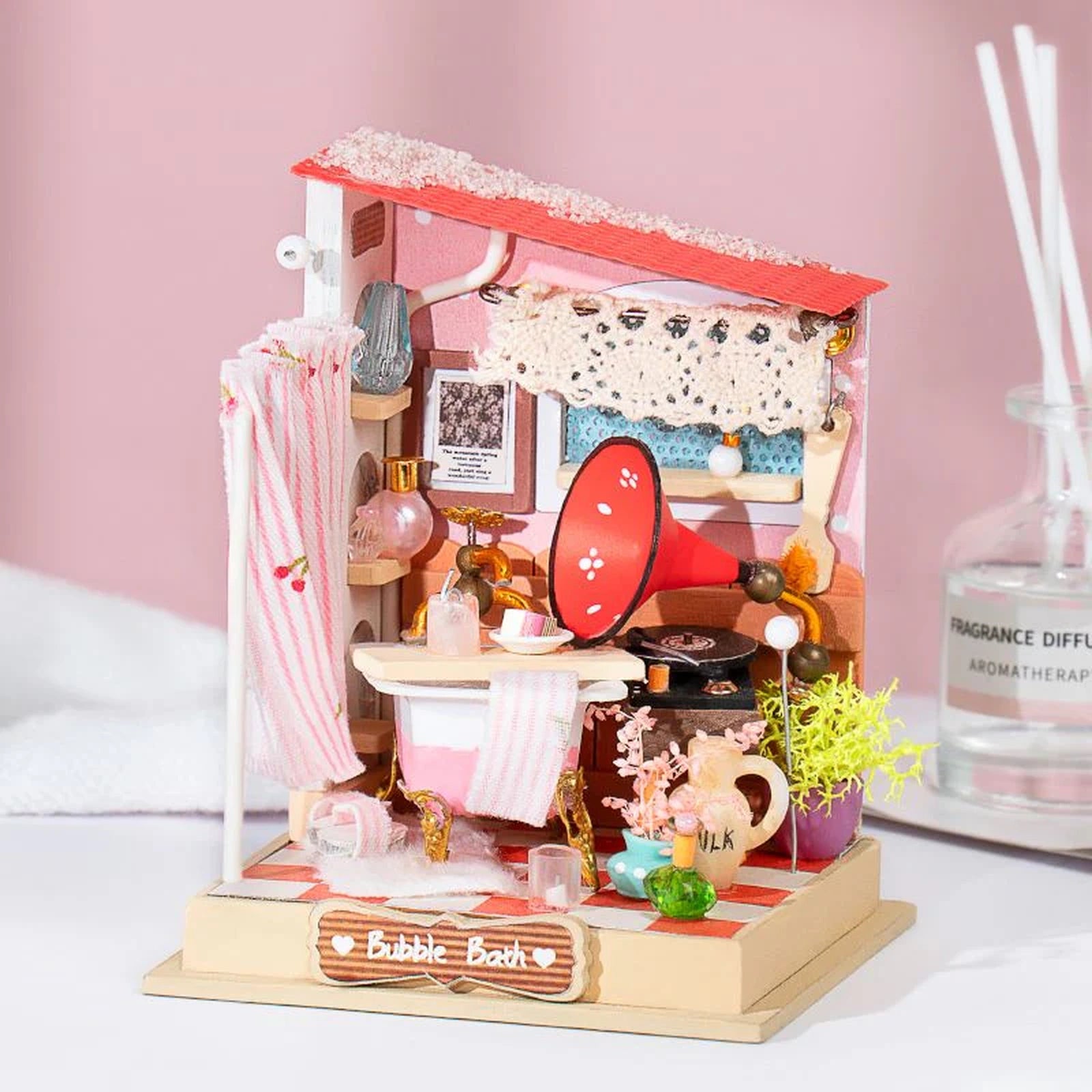 Doba Robotime DIY Taste Life Kitchen Doll House with Furniture Children Adult Miniature Dollhouse Bubble Bath Wooden Kits Toy Gift DS