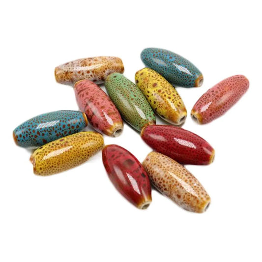Doba 40Pcs Assorted Color Ceramic Fancy Glaze Loose Beads Ellipse Shape Beads for DIY Jewelry Making Default