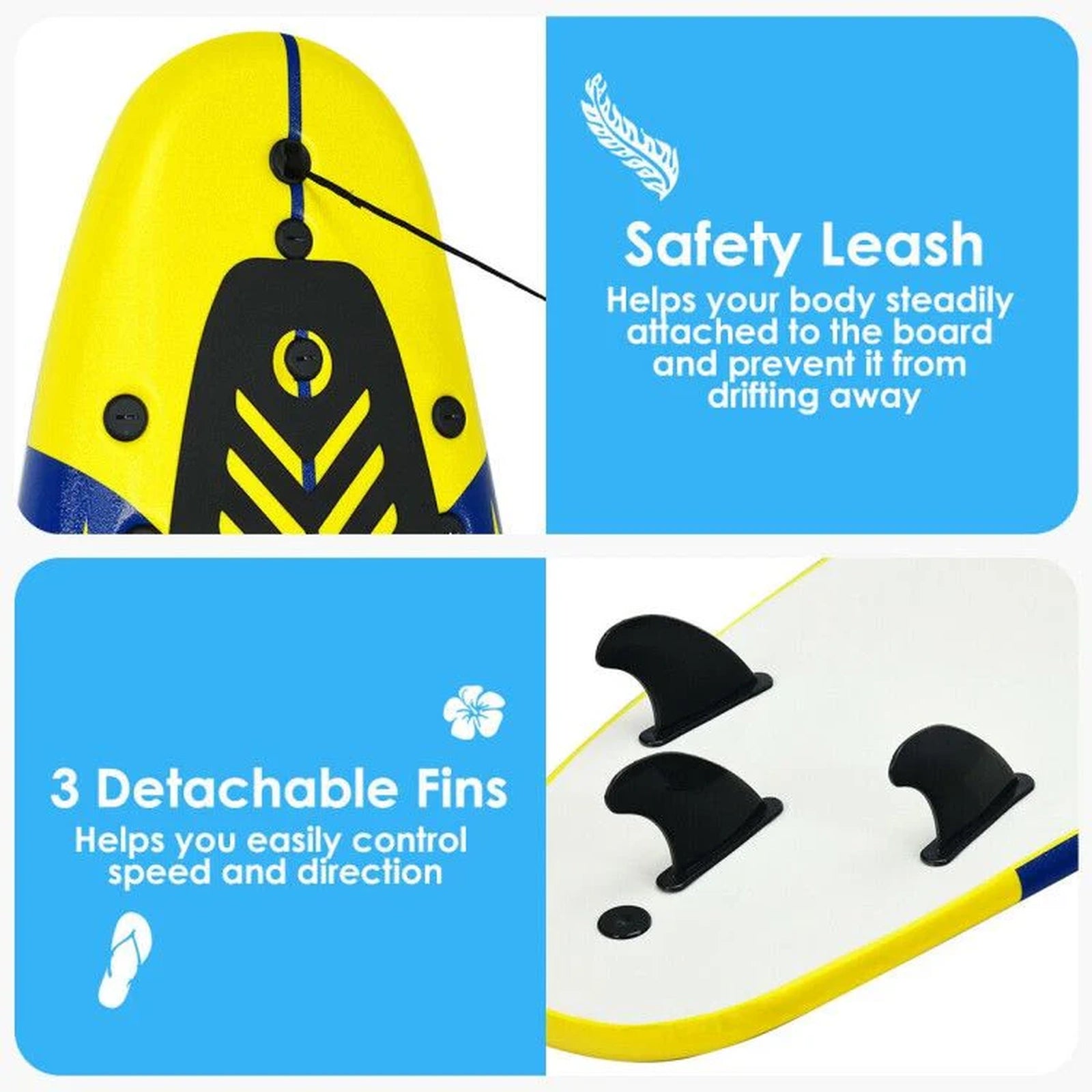 Doba 6 Feet Surfboard with 3 Detachable Fins