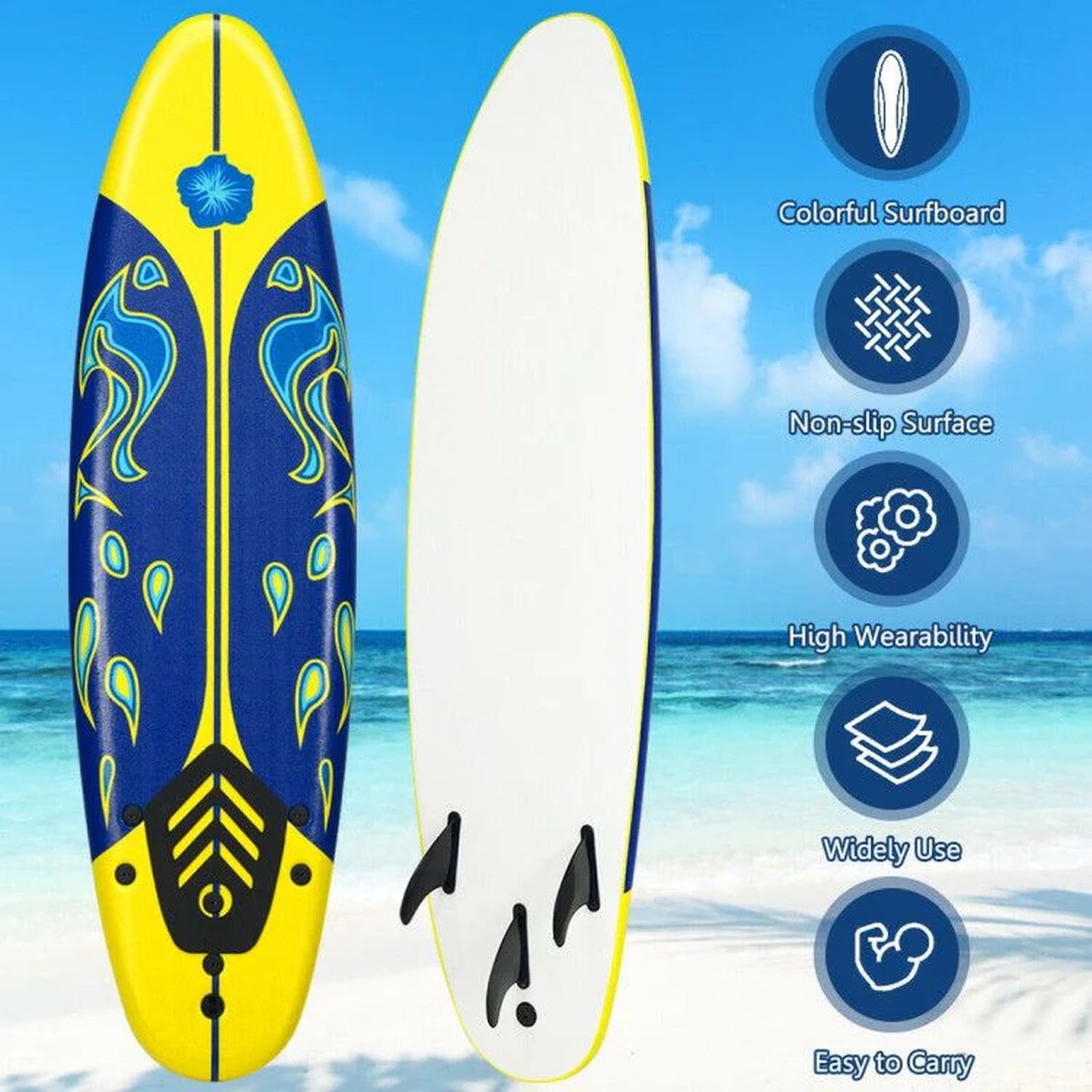 Doba 6 Feet Surfboard with 3 Detachable Fins