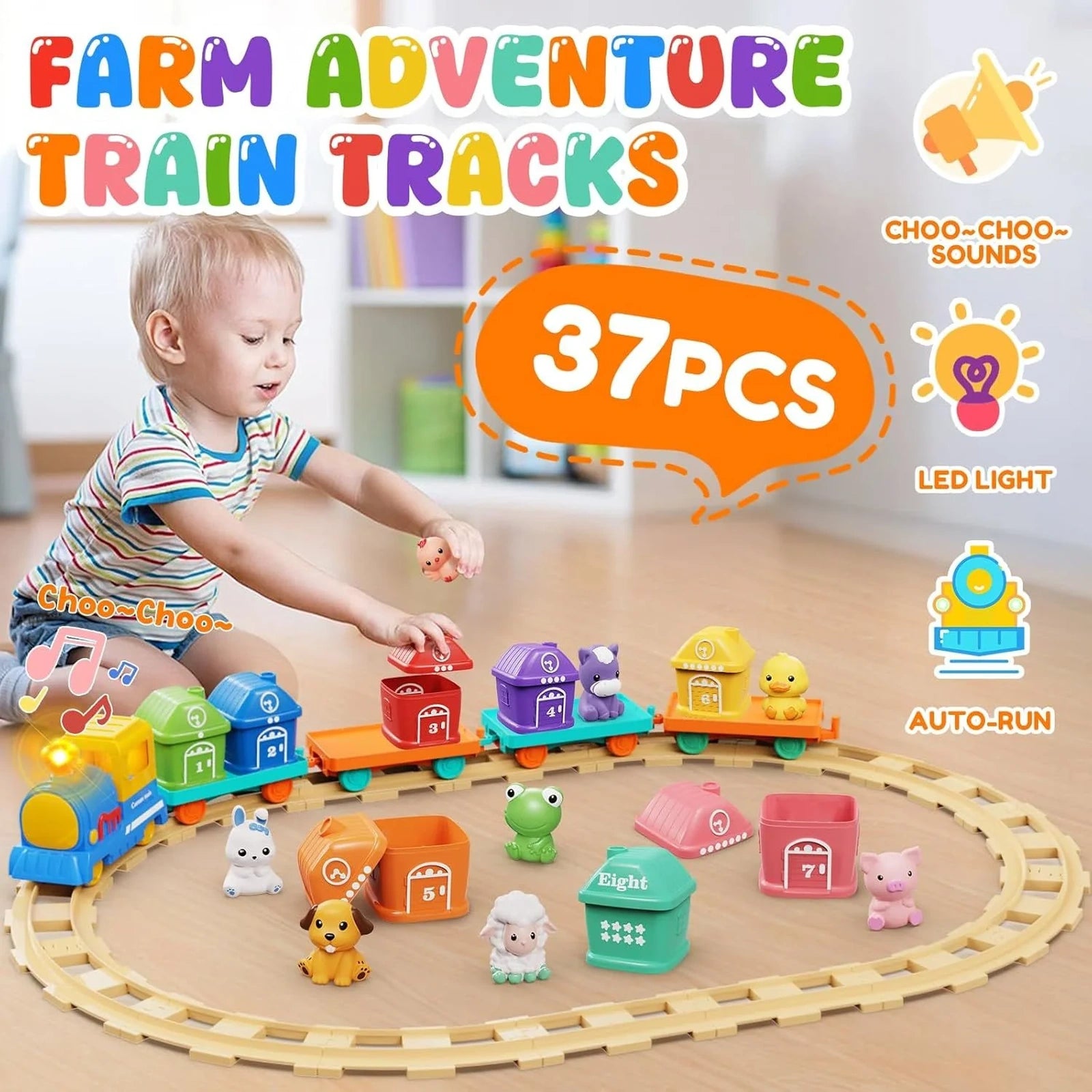Doba Toddler Boy Girl Toys 1-2-3, Train Set for Toddlers 2-4 with Music & Light, Toys for 1 2 3 Year Old Boy Girl, Counting Matching Sorting Montessori Learning Toy, 1 2 3 Year Old Boy Girl Birthday Gifts