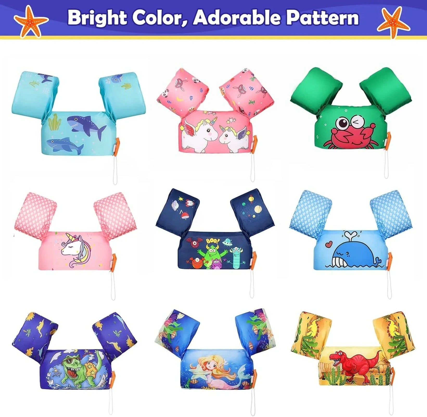 Doba Swim Arm Band for Kids 20-50lbs, Toddler Swim Vest Cute Cartoon Swimming Wings Pool Floats Sleeve Children Water Sports Learning Swim Training Equipment, Blue & Surfing Dinosaur