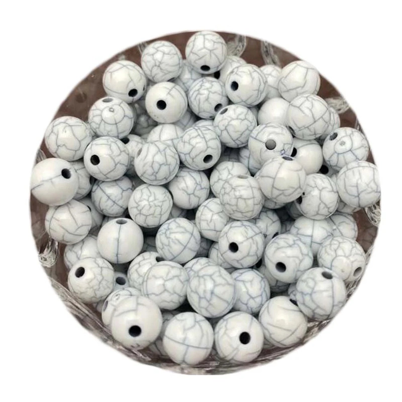 Doba 320Pcs 8mm Acrylic Round Loose Beads White Marble Cracking Pattern Spacer Beads for Jewelry Making Bracelets Making Default