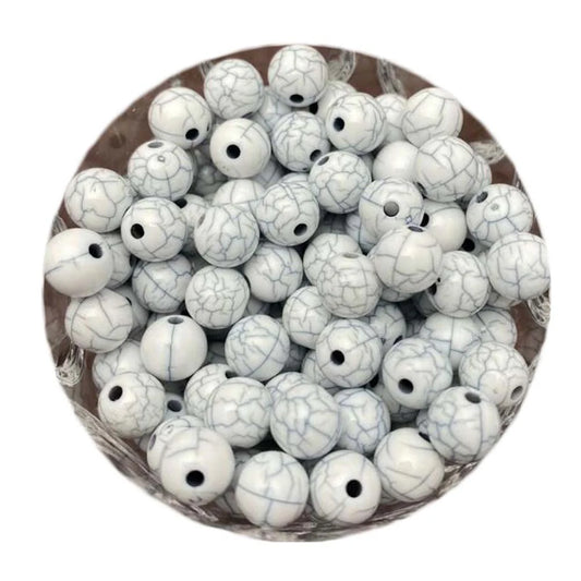 Doba 320Pcs 8mm Acrylic Round Loose Beads White Marble Cracking Pattern Spacer Beads for Jewelry Making Bracelets Making Default