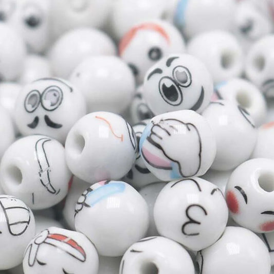 Doba 50Pcs 12mm White Cute Expression Beads Ceramic Loose Beads for DIY Necklace Bracelet Making