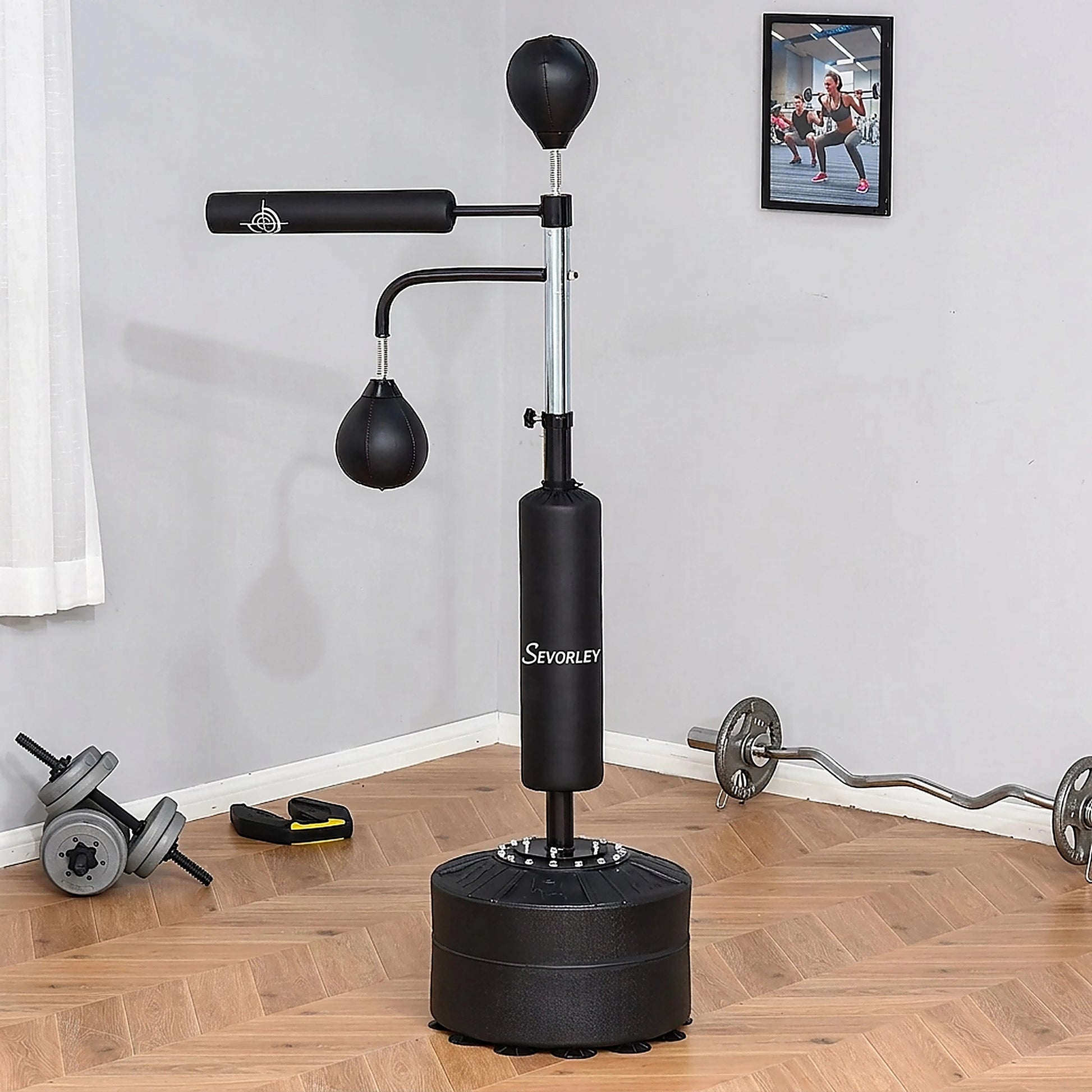 Doba Punching Bag with Stand Heavy Duty Boxing Set Sports Black 34.75"L x 19.75"W x 63"-90.5"H PU