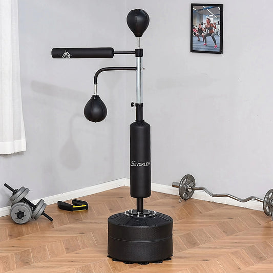 Doba Punching Bag with Stand Heavy Duty Boxing Set Sports Black 34.75"L x 19.75"W x 63"-90.5"H PU
