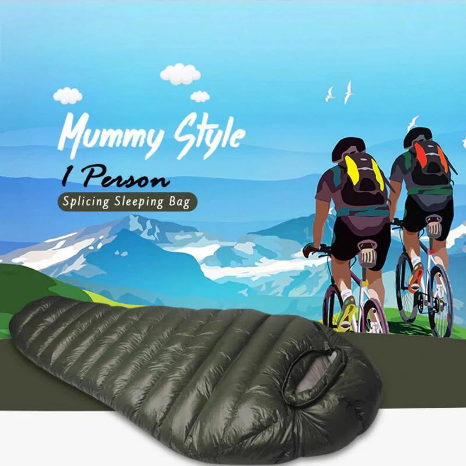 SEVORLEY Lightweight Mummy Sleeping Bag – 1500g Grey Down Fill, 20D Nylon Shell, 0-19℉ Temperature Rating, Zip Together for Double Bag, Portable with Storage Bag for Outdoor Camping