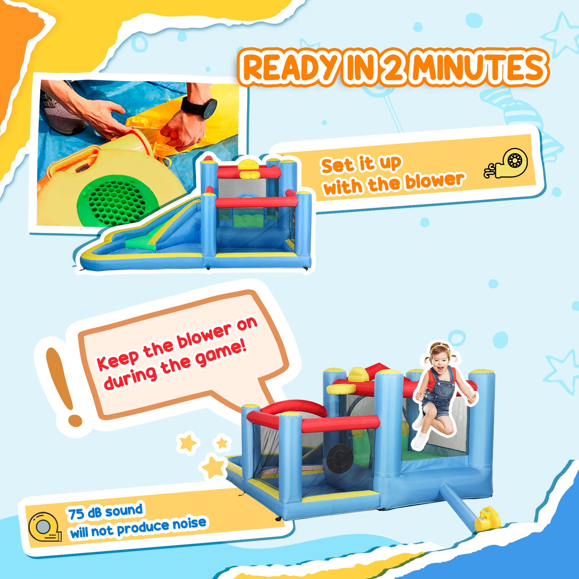 SEVORLEY 5-in-1 Inflatable Water Slide Bouncer – 151" x 114" Backyard Water Park with Slide, Splash Pool, Basketball Hoop, Trampoline & Dart Game, 550W Blower Included, Ages 3-8