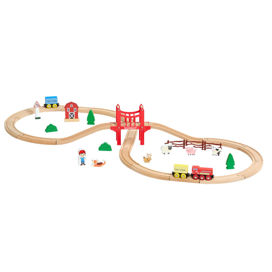 Doba SEVORLEY 39-Piece Wooden Train Set with Magnetic Trains, Beech Wood Tracks, Accessories, and Storage Box