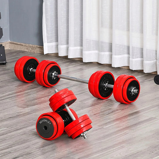 Doba 66lbs Dumbbell & Barbell Adjustable Set Two-In-One Strength Muscle Exercise Fitness Plate Bar Clamp Rod for Home Gym