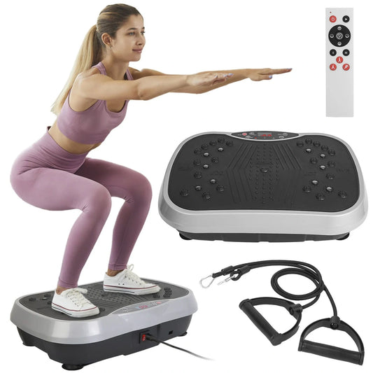 Doba Vibration Exercise Machine With Resistant Bands Remote Control Whole Body Vibration Platform Workout Equipment Home Fitness Training Equipment For Weight Loss Fat Burner Black