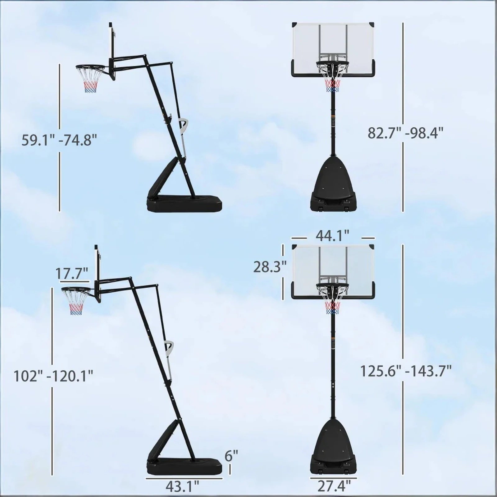 SEVORLEY Adjustable Portable Basketball Hoop – 8.5-10 ft Height Range, Ball Return System, Heavy-Duty Base with Wheels, PE Backboard for Driveway & Home Court