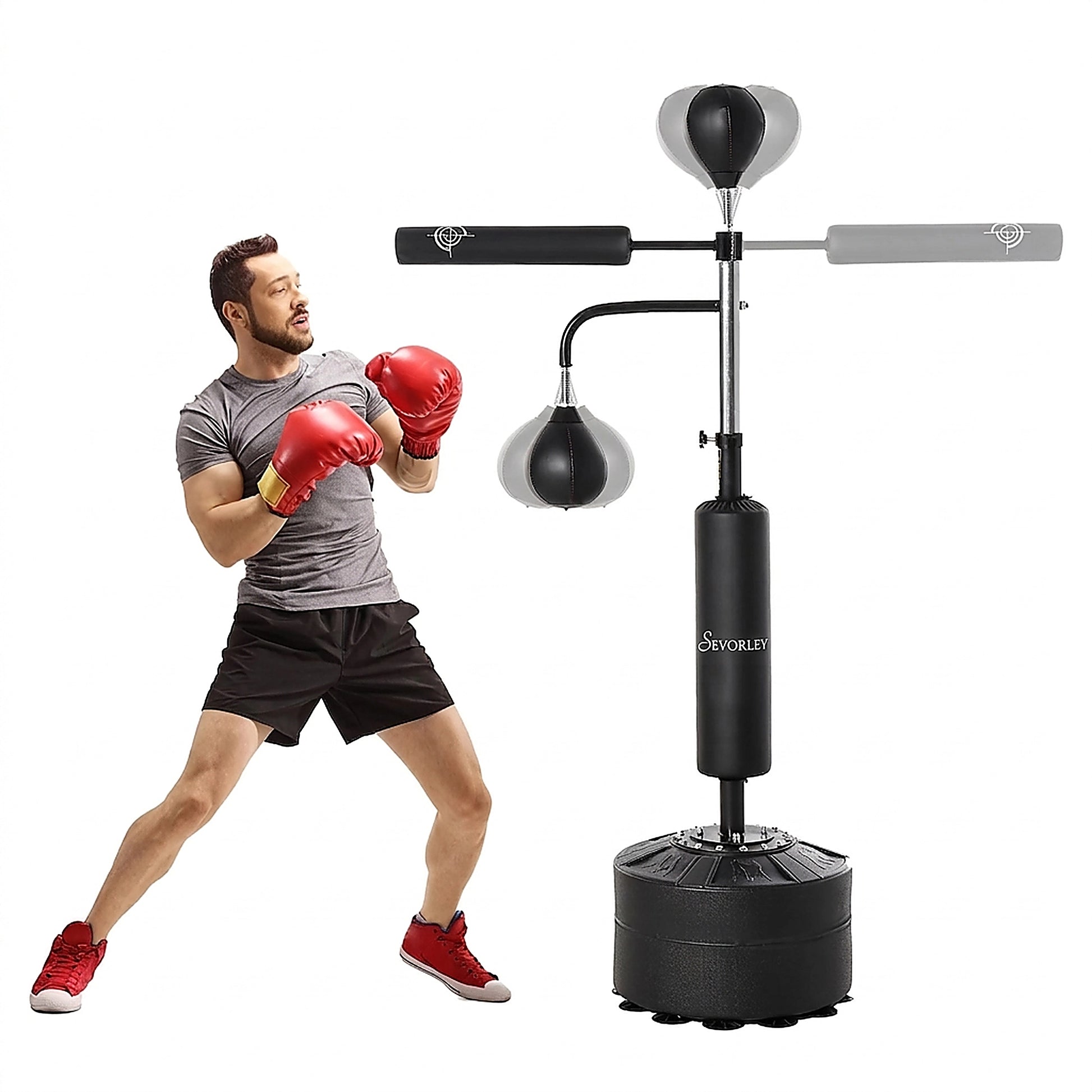 Doba Punching Bag with Stand Heavy Duty Boxing Set Sports Black 34.75"L x 19.75"W x 63"-90.5"H PU