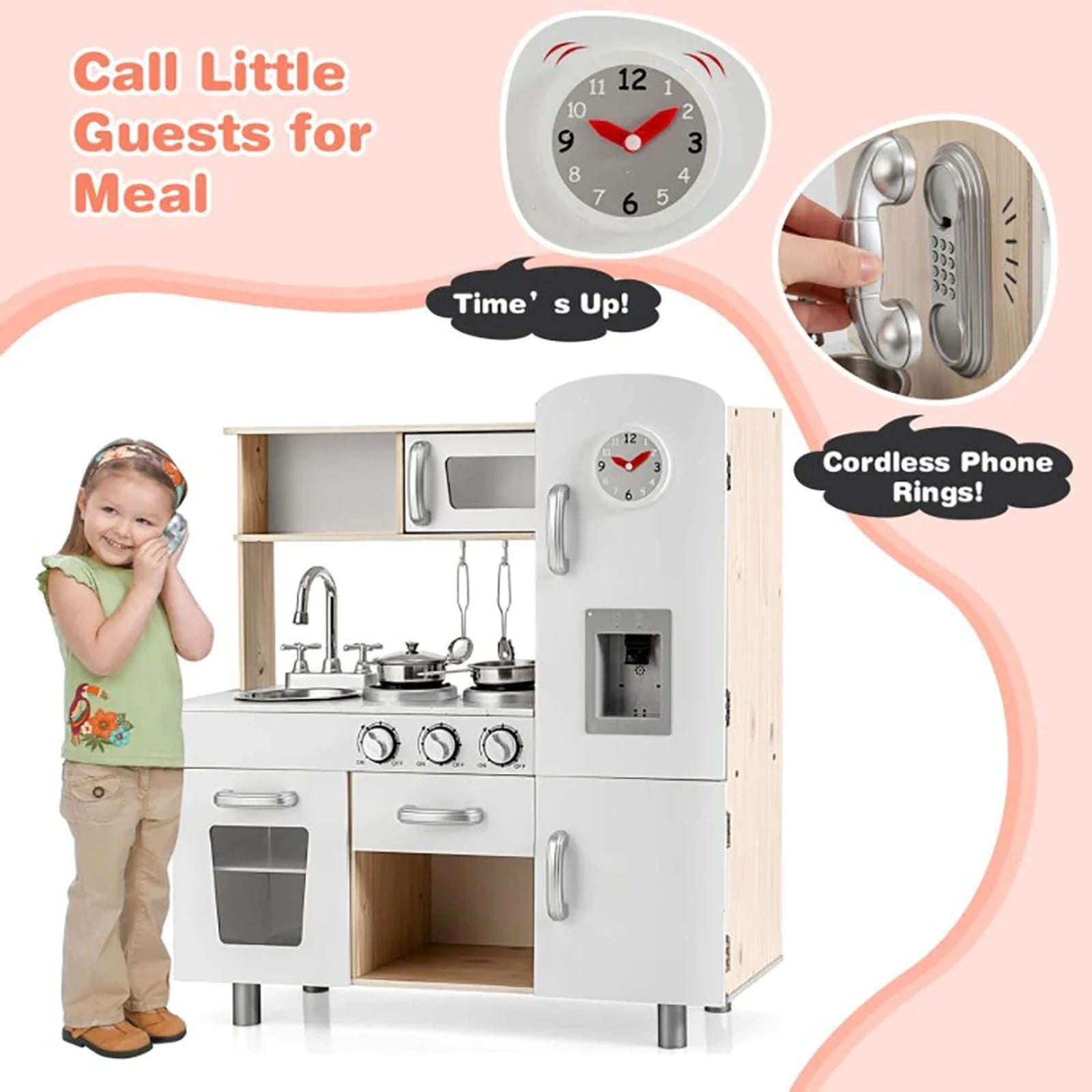 Doba Vintage Play Kitchen Pretend Kids Cooking Playset Toys with Water Dispense
