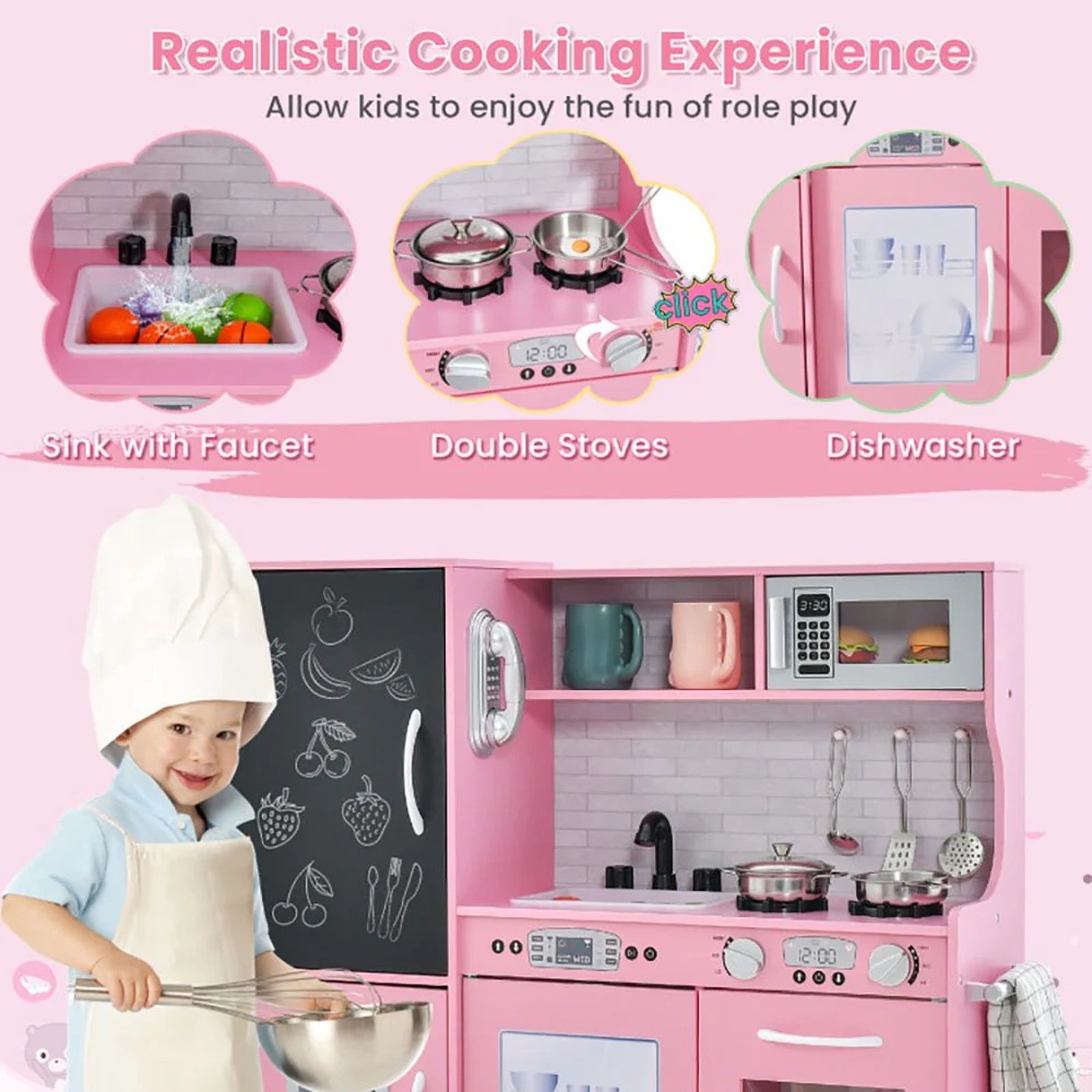 Doba Toddler Pretend Play Kitchen for Boys and Girls 3-6 Years Old