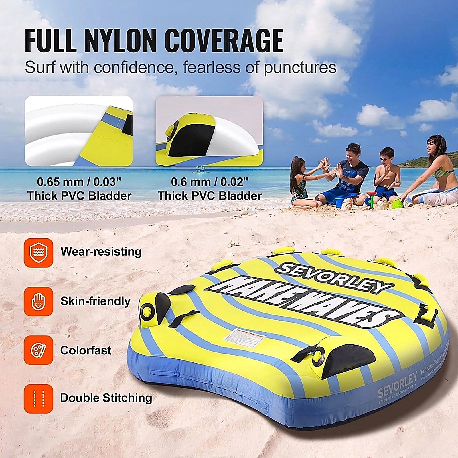 Doba Towable Tube for Boating, 1-3 Riders Inflatable Towable Tube with Bumper Fins, 510 lbs Water Sport Towable Tubes for Boats to Pull, Full Nylon Cover, EVA Grab Handles and Speed Safety Valve