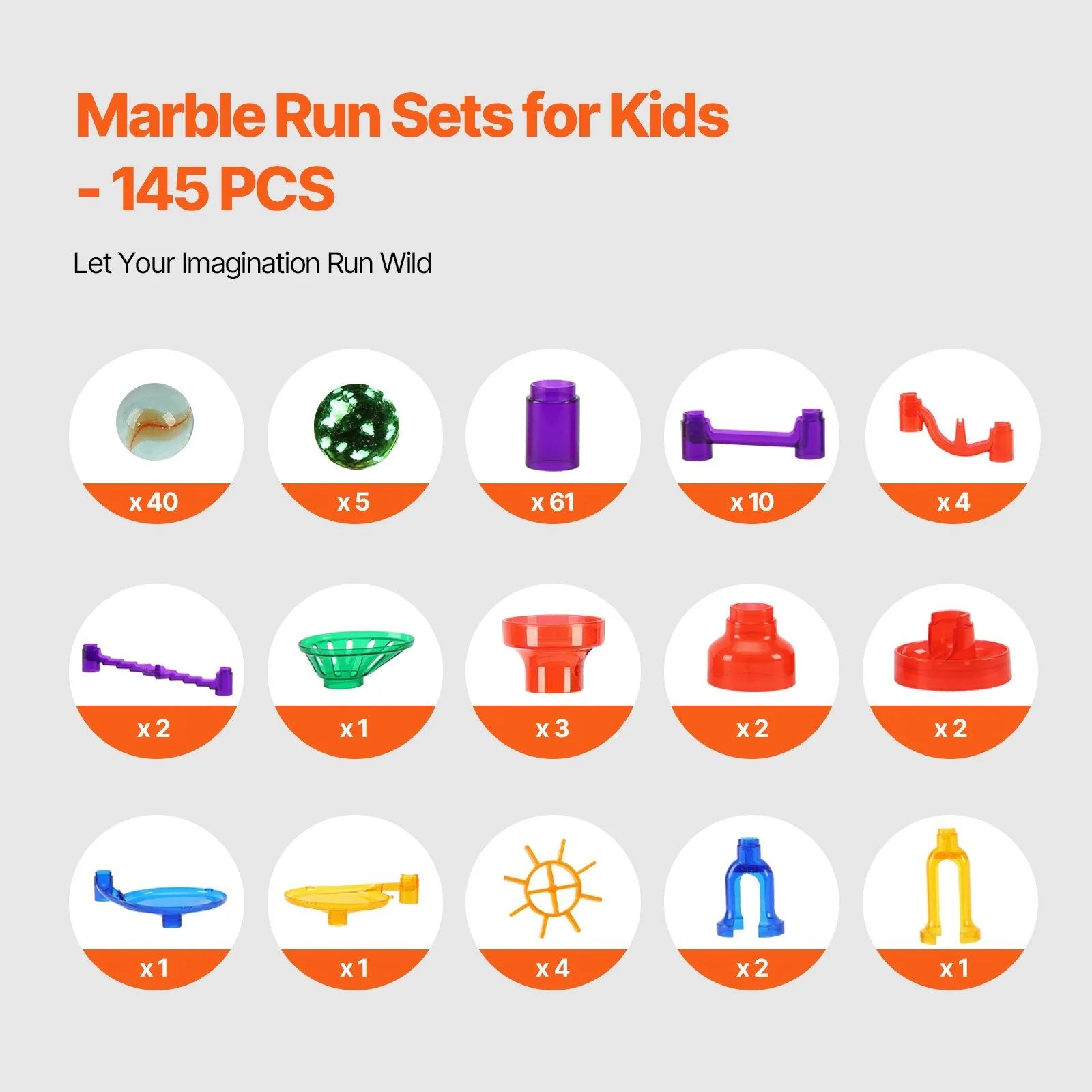 Doba Marble Run Set, 145 Piece Marble Maze Building Block Brain Game, with 5 Glow in the Dark Marbles + 40 Glass Marbles, Educational Learning Race Track STEM Toys, for Kids, Boys, Girls Ages 3 +