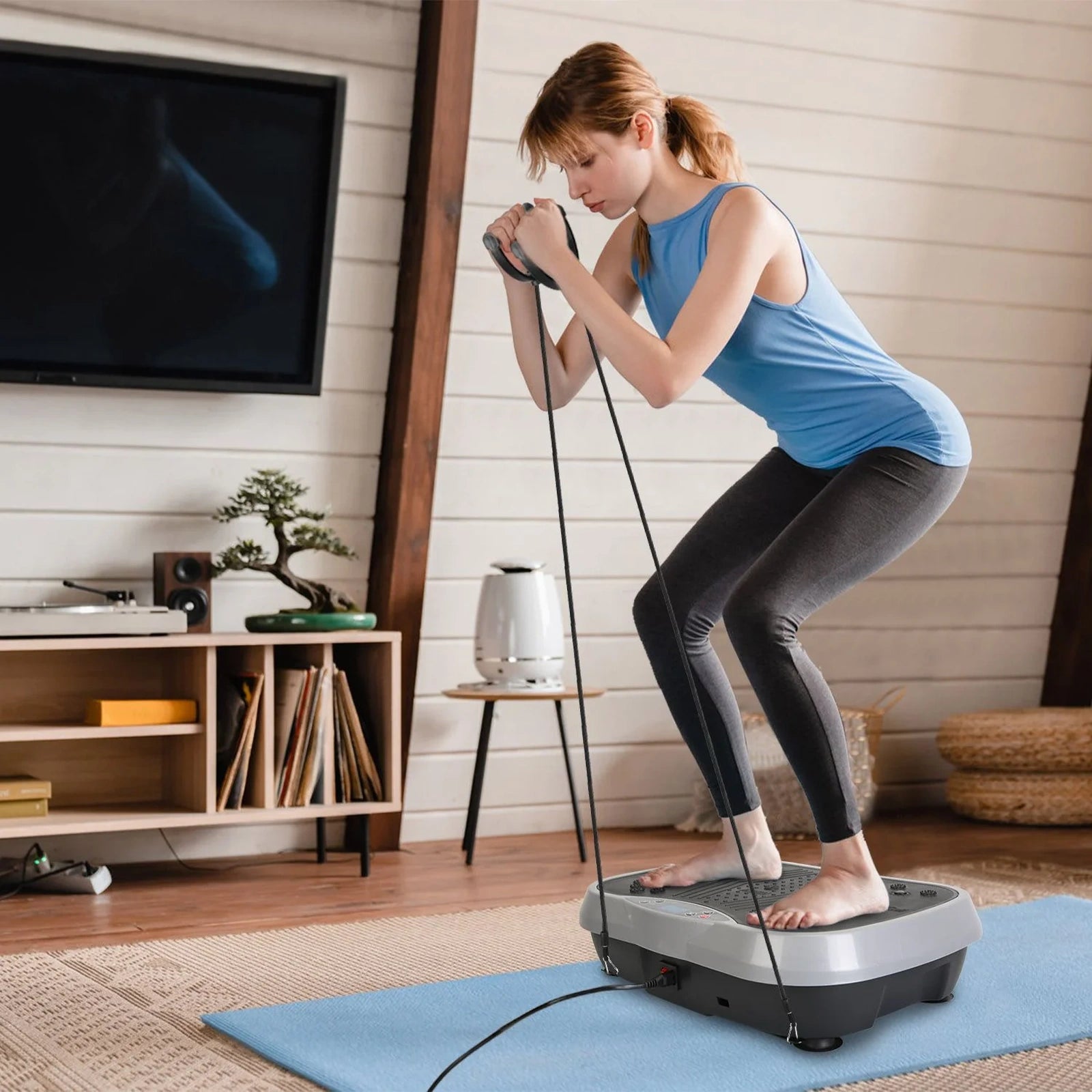 Doba Vibration Exercise Machine With Resistant Bands Remote Control Whole Body Vibration Platform Workout Equipment Home Fitness Training Equipment For Weight Loss Fat Burner