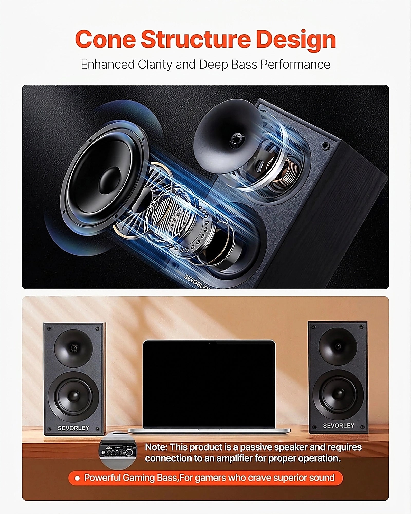 Doba Passive Bookshelf Speaker, 300W, Book Shelf Stereo Speakers with 5.25-Inch Woofer and 1-Inch Tweeter, Detachable Grille, 65Hz-20KHz Frequency Response, Wooden Enclosure (1 Pair)
