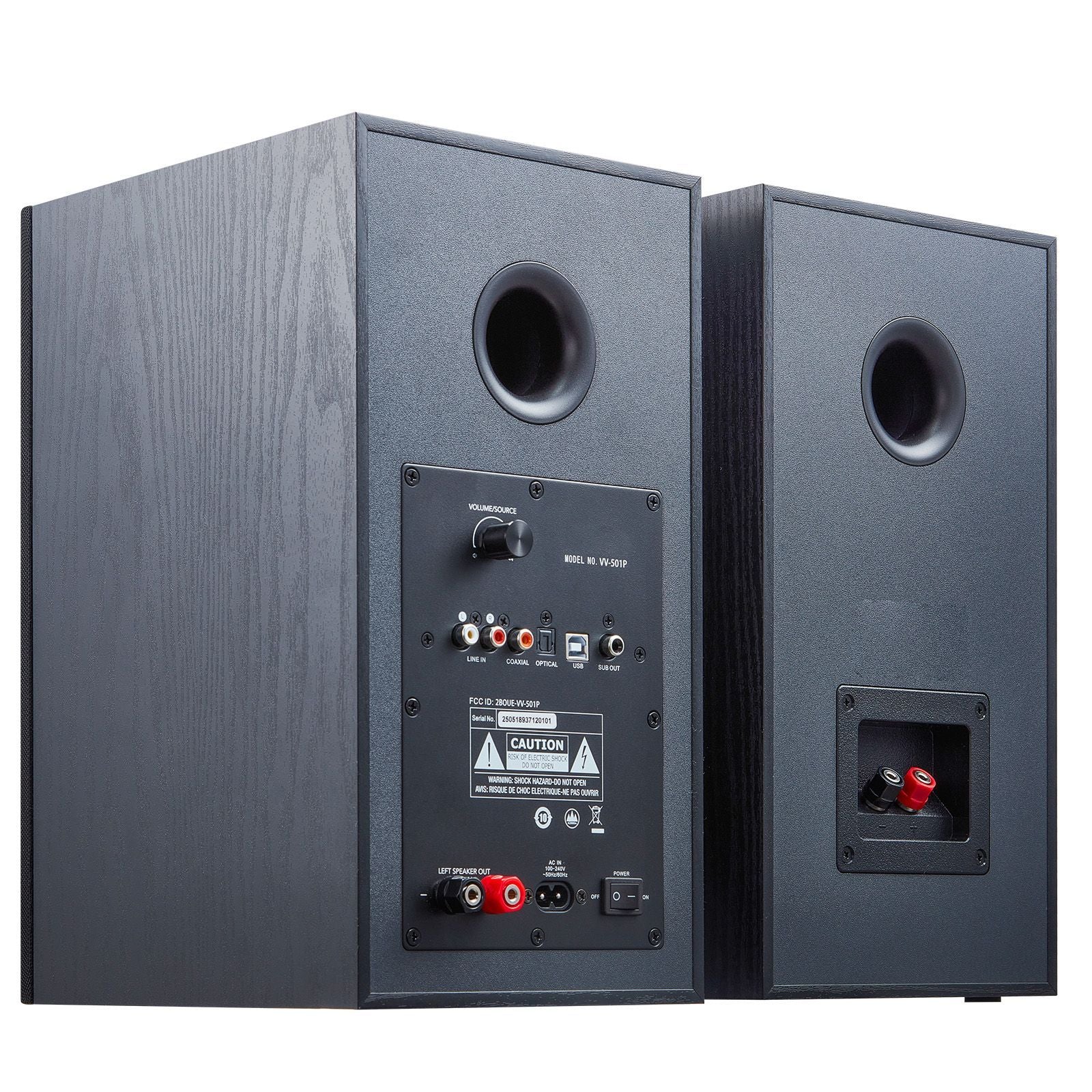 Doba Powered Bookshelf Speakers, 25W x 2, Active Studio Monitor Speaker with 5.25 Inch Woofer, Bluetooth/RCA/Coaxial/Optical/USB/Subwoofer Connection, Wooden Enclosure, for Record Player Turntable PC