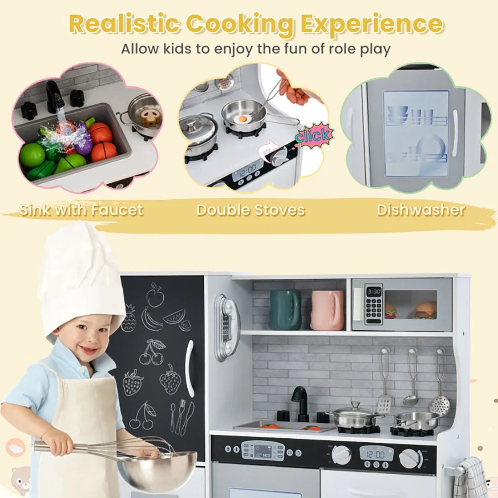 Doba Toddler Pretend Play Kitchen for Boys and Girls 3-6 Years Old
