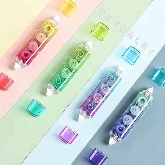 Doba 1pc 2 In 1 White Out Colorful Correction Tape And Double Sided Tape Roller, Cute Quick Dry White Out,with Permanent Double Sided Adhesive Tape Roller Tape Runner,for School Home Office Supplies