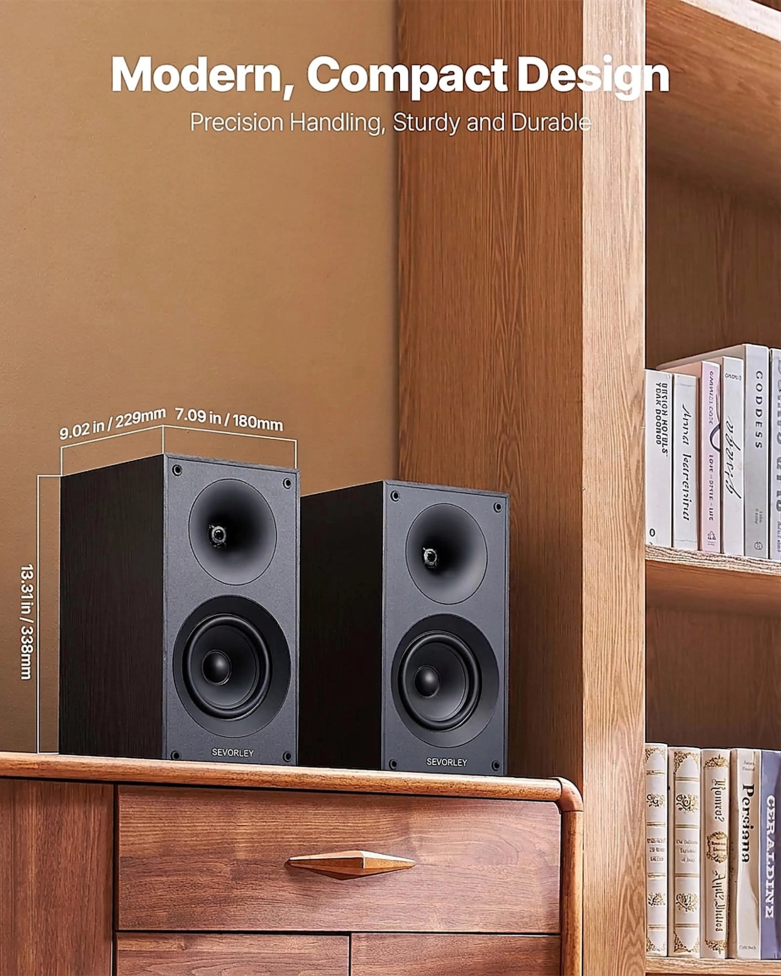 Doba Passive Bookshelf Speaker, 300W, Book Shelf Stereo Speakers with 5.25-Inch Woofer and 1-Inch Tweeter, Detachable Grille, 65Hz-20KHz Frequency Response, Wooden Enclosure (1 Pair)